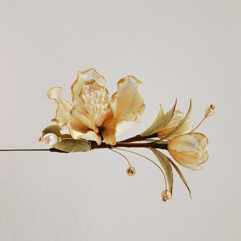 Nimara Ritual Handmade Velvet Flower Mulberry Silk White Camellia Brooch