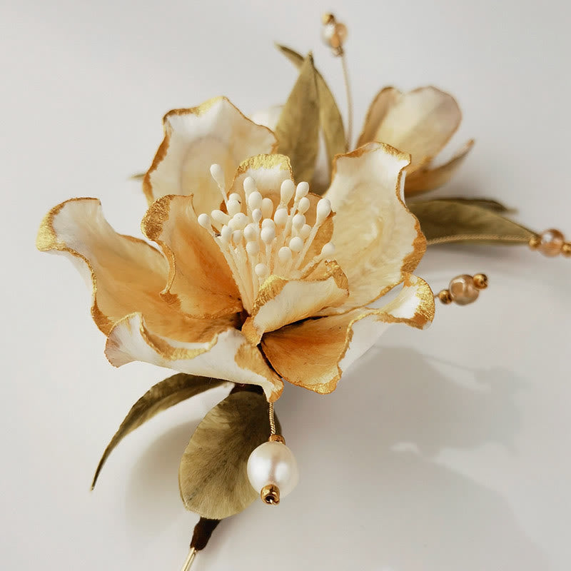 Nimara Ritual Handmade Velvet Flower Mulberry Silk White Camellia Brooch
