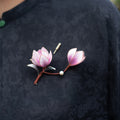 Nimara Ritual Handmade Yangzhou Velvet Flower Mulberry Silk Purple Magnolia Brooch Hairpin
