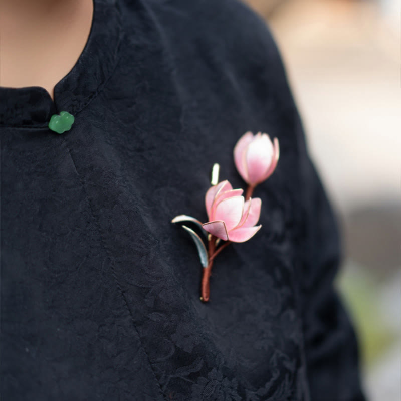 Nimara Ritual Handmade Yangzhou Velvet Flower Mulberry Silk Purple Magnolia Brooch Hairpin