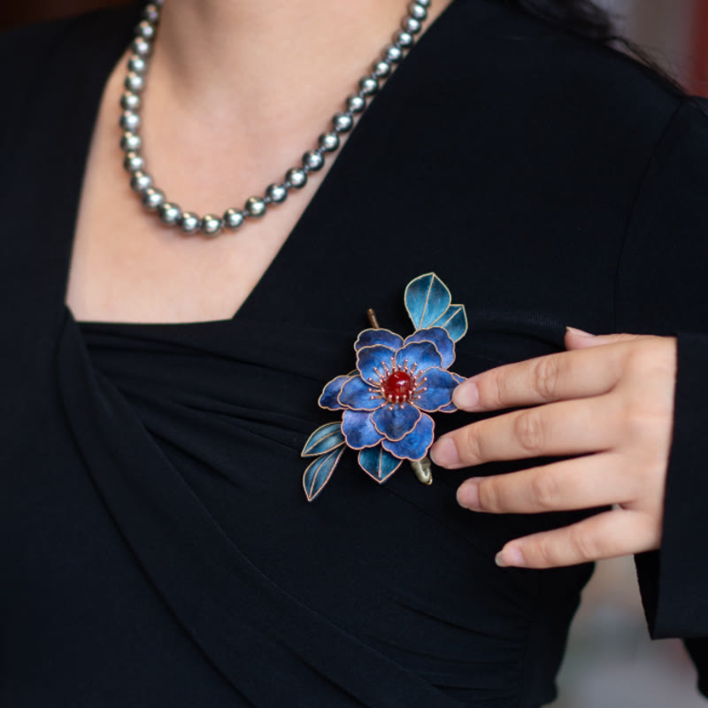 Nimara Ritual Handmade Yangzhou Velvet Flower Mulberry Silk Blue Flowers Brooch