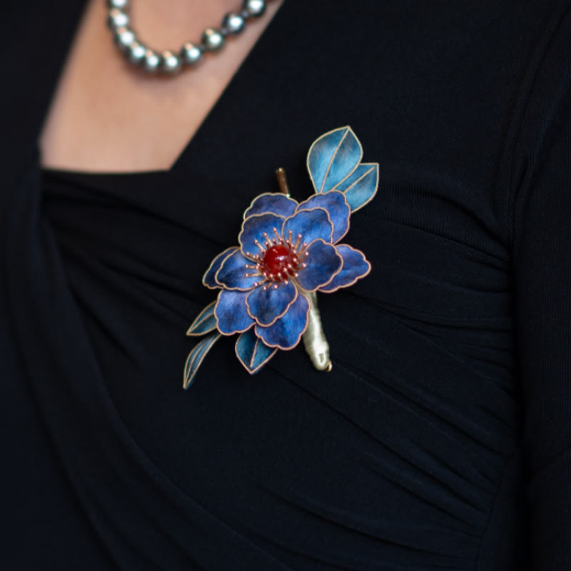 Nimara Ritual Handmade Yangzhou Velvet Flower Mulberry Silk Blue Flowers Brooch
