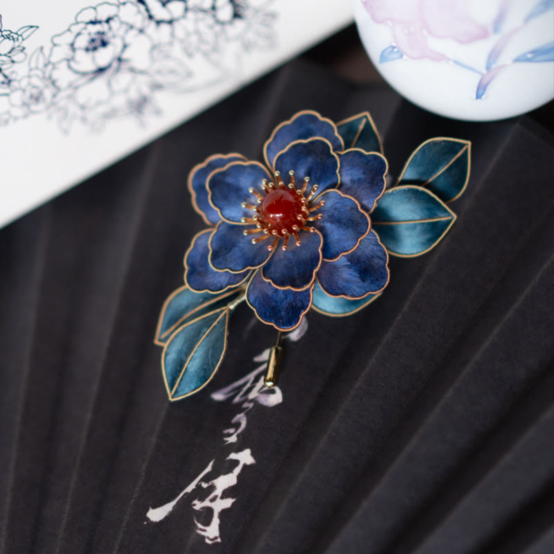Nimara Ritual Handmade Yangzhou Velvet Flower Mulberry Silk Blue Flowers Brooch