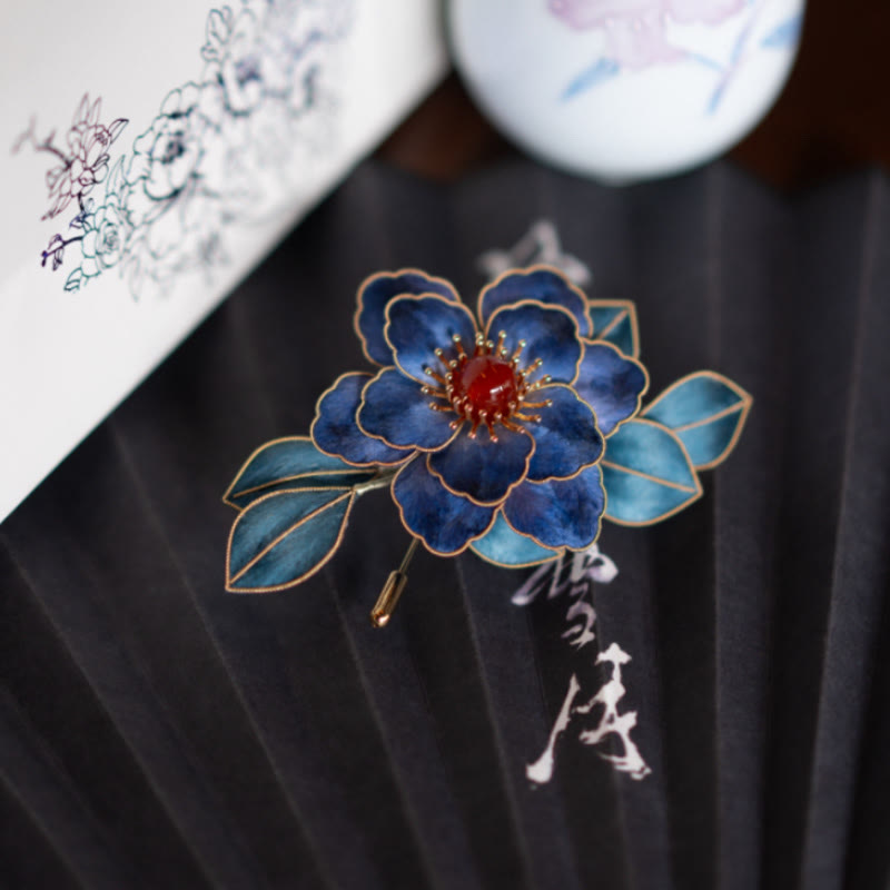 Nimara Ritual Handmade Yangzhou Velvet Flower Mulberry Silk Blue Flowers Brooch