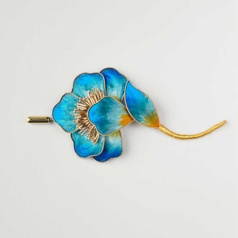 Nimara Ritual Handmade Velvet Flower Mulberry Silk Blue Flower Brooch