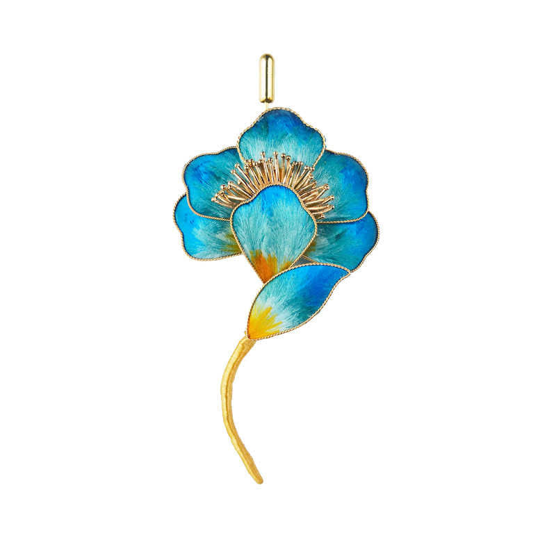 Nimara Ritual Handmade Velvet Flower Mulberry Silk Blue Flower Brooch