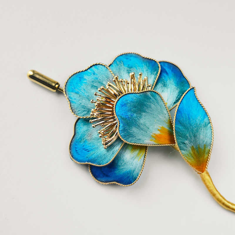 Nimara Ritual Handmade Velvet Flower Mulberry Silk Blue Flower Brooch