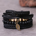 Nimara Ritual Leaf Multi-layer Twisted Leather Resin Beads Courage Bracelet Set