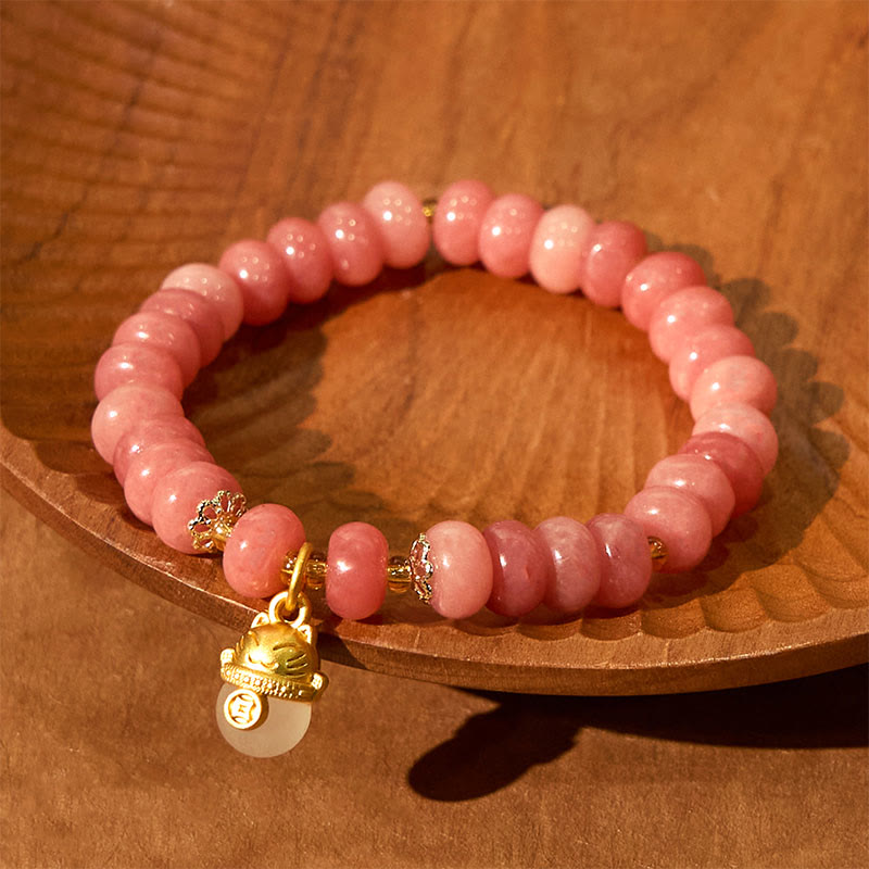 Nimara Ritual Strawberry Quartz Cyan Jade Lucky Cat Beads Healing Bracelet