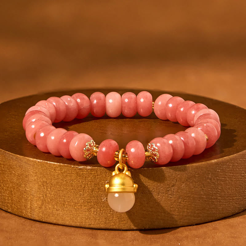 Nimara Ritual Strawberry Quartz Cyan Jade Lucky Cat Beads Healing Bracelet