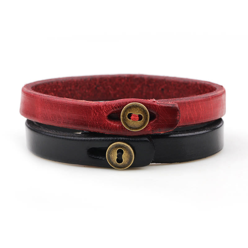 Nimara Ritual Vintage Plain Leather Button Buckle Confidence Bracelet