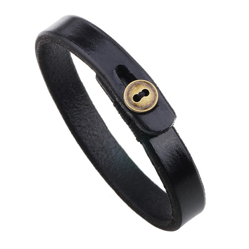 Nimara Ritual Vintage Plain Leather Button Buckle Confidence Bracelet