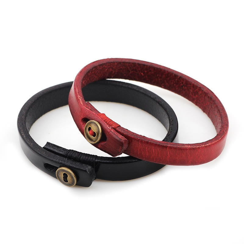 Nimara Ritual Vintage Plain Leather Button Buckle Confidence Bracelet