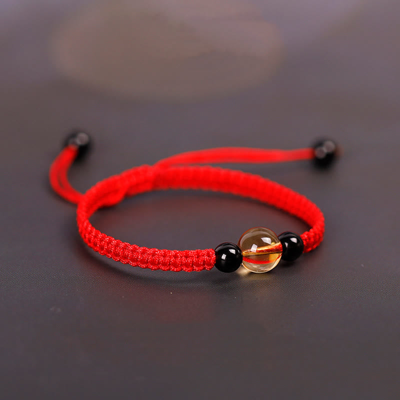 Nimara Ritual Handcrafted Citrine Black Obsidian Bead King Kong Knot Peace Knot Luck Rope Bracelet