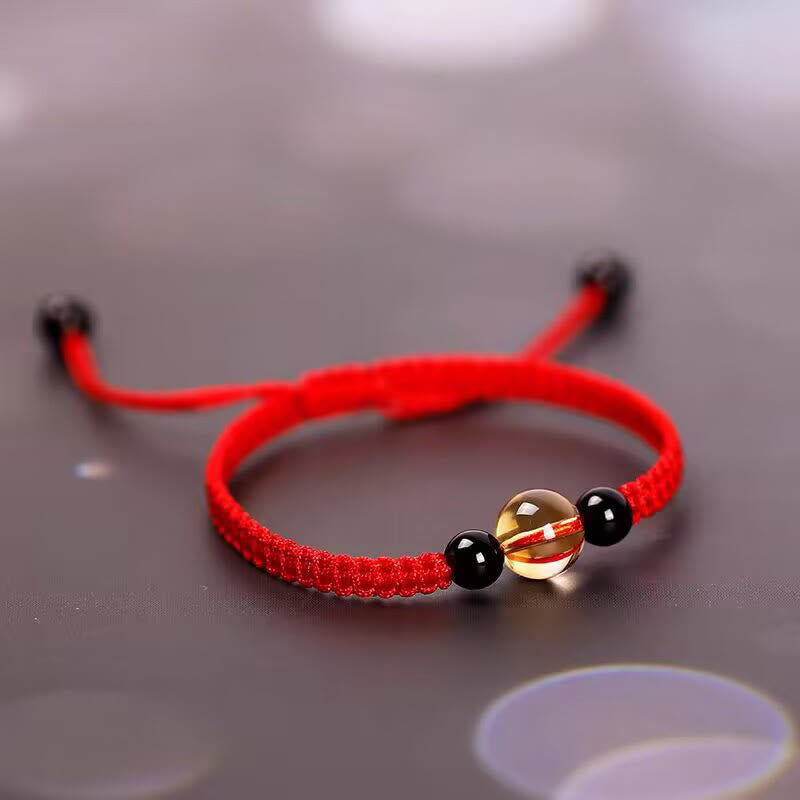 Nimara Ritual Handcrafted Citrine Black Obsidian Bead King Kong Knot Peace Knot Luck Rope Bracelet