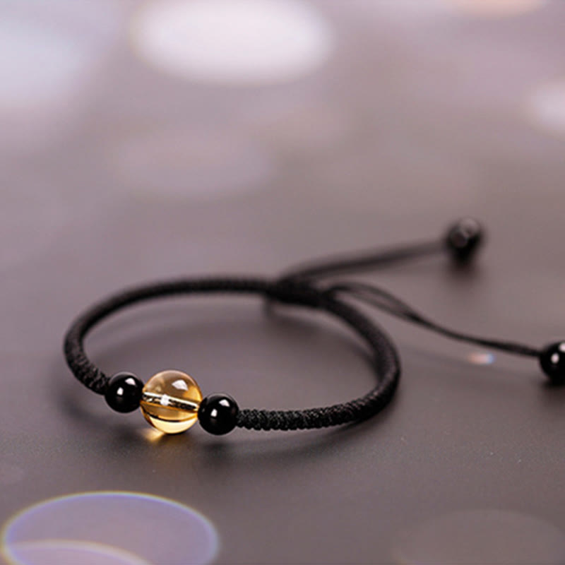 Nimara Ritual Handcrafted Citrine Black Obsidian Bead King Kong Knot Peace Knot Luck Rope Bracelet