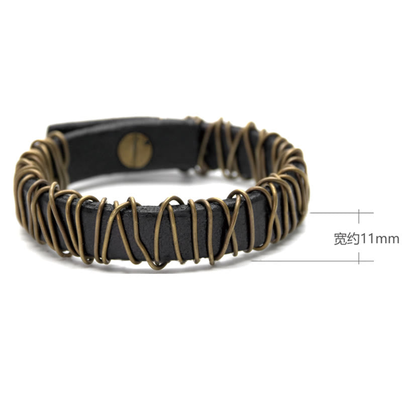 Nimara Ritual Vintage Leather Copper Brass Wire Wrap Balance Bracelet