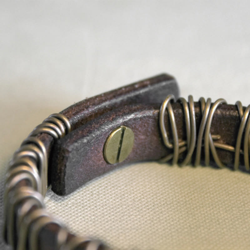 Nimara Ritual Vintage Leather Copper Brass Wire Wrap Balance Bracelet