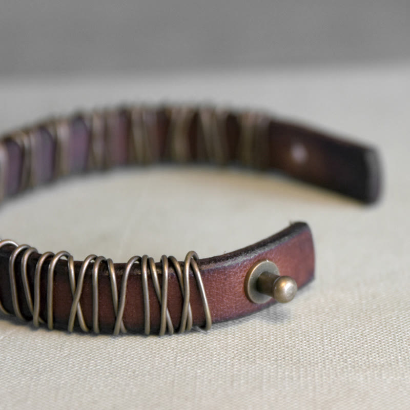 Nimara Ritual Vintage Leather Copper Brass Wire Wrap Balance Bracelet