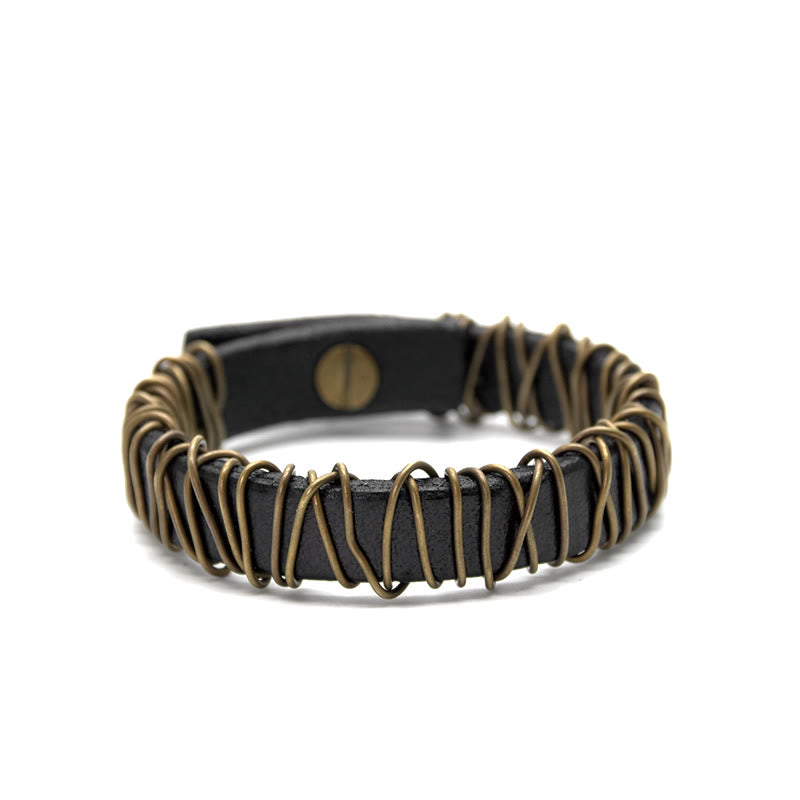 Nimara Ritual Vintage Leather Copper Brass Wire Wrap Balance Bracelet
