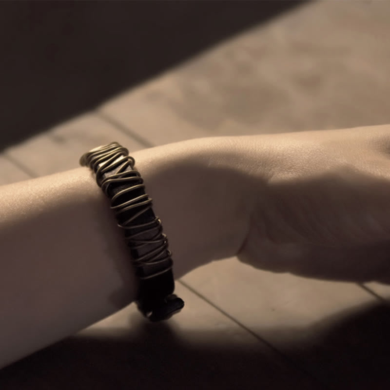 Nimara Ritual Vintage Leather Copper Brass Wire Wrap Balance Bracelet