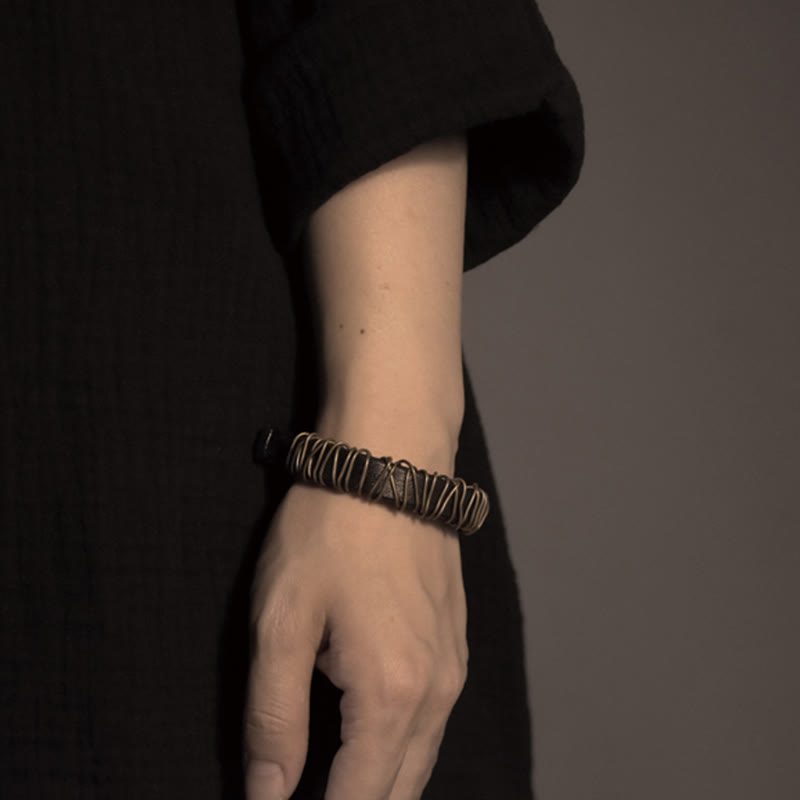 Nimara Ritual Vintage Leather Copper Brass Wire Wrap Balance Bracelet