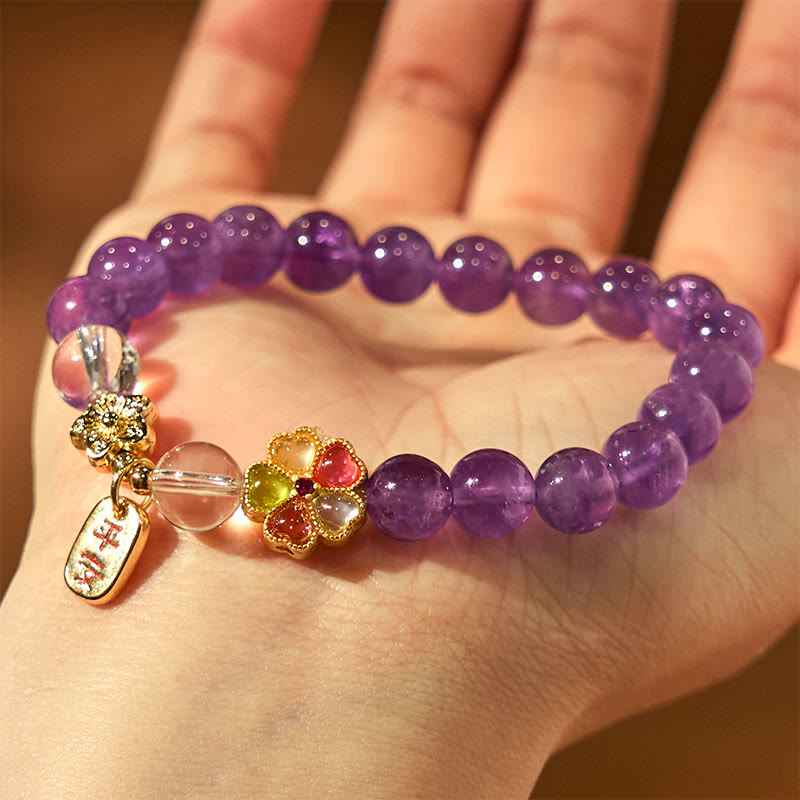 Nimara Ritual Natural Amethyst White Crystal Flower Healing Safe And Well Charm Bracelet