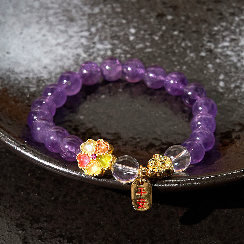 Nimara Ritual Natural Amethyst White Crystal Flower Healing Safe And Well Charm Bracelet