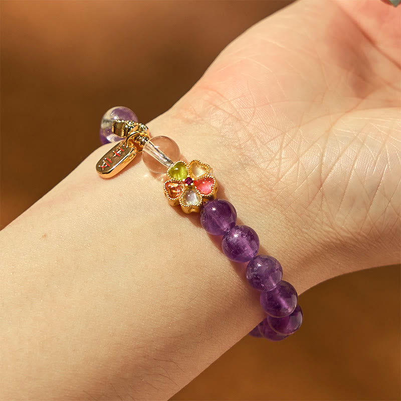 Nimara Ritual Natural Amethyst White Crystal Flower Healing Safe And Well Charm Bracelet