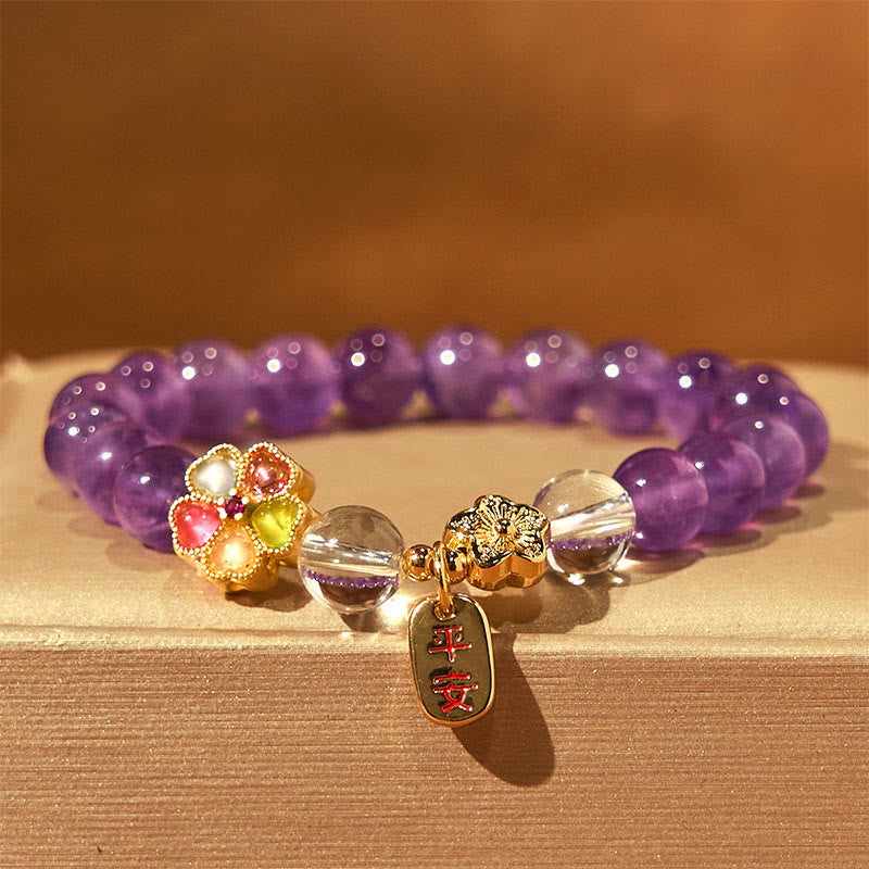 Nimara Ritual Natural Amethyst White Crystal Flower Healing Safe And Well Charm Bracelet