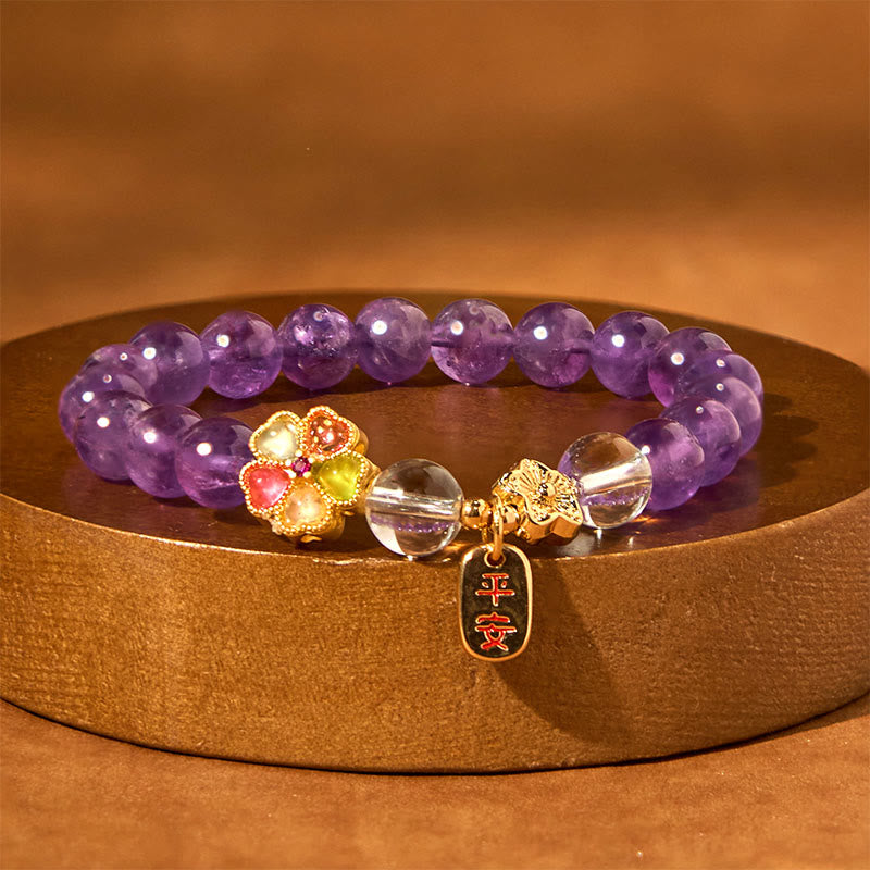 Nimara Ritual Natural Amethyst White Crystal Flower Healing Safe And Well Charm Bracelet