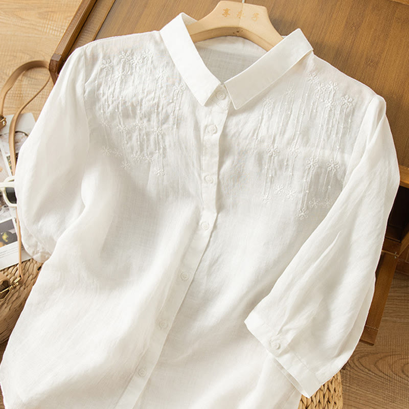 Nimara Ritual Casual Women's Embroidery Standing Collar Half Sleeve Design Shirt