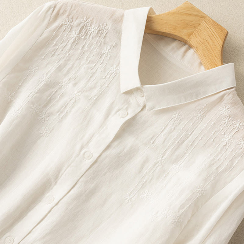 Nimara Ritual Casual Women's Embroidery Standing Collar Half Sleeve Design Shirt