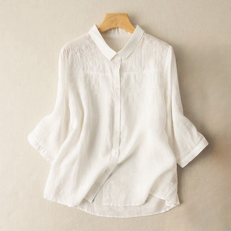 Nimara Ritual Casual Women's Embroidery Standing Collar Half Sleeve Design Shirt