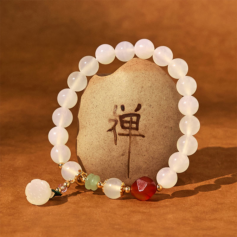 Nimara Ritual White Agate Red Agate Lotus Pod Charm Luck Bracelet