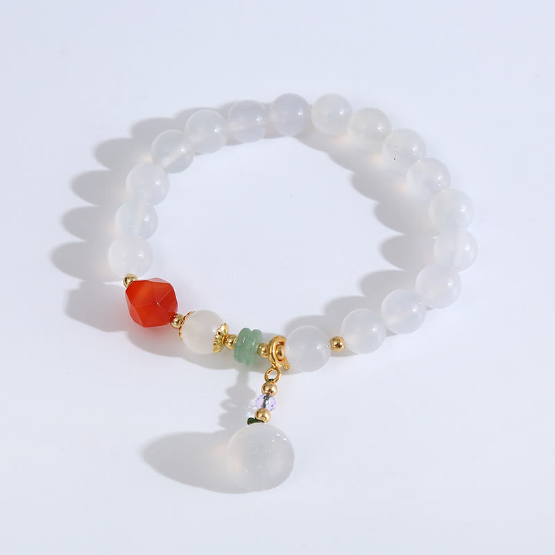 Nimara Ritual White Agate Red Agate Lotus Pod Charm Luck Bracelet
