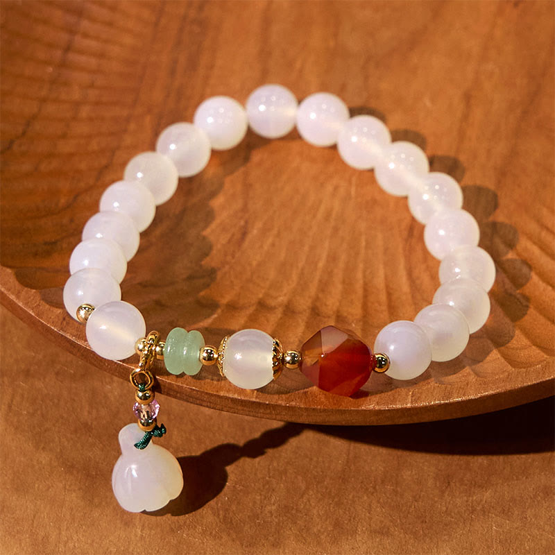 Nimara Ritual White Agate Red Agate Lotus Pod Charm Luck Bracelet
