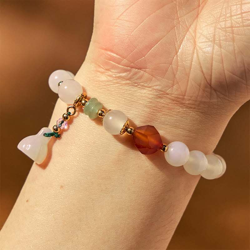 Nimara Ritual White Agate Red Agate Lotus Pod Charm Luck Bracelet