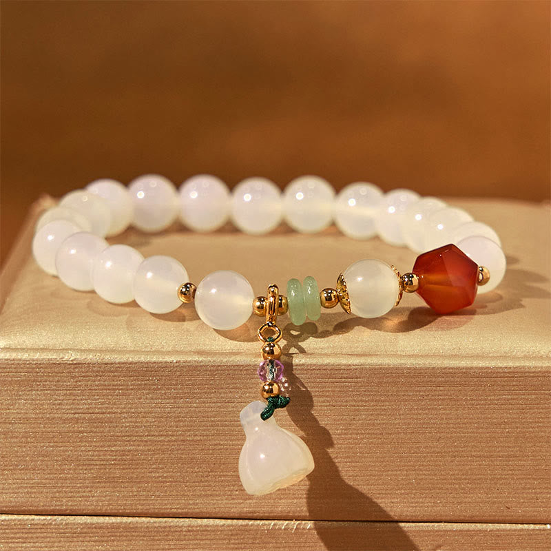 Nimara Ritual White Agate Red Agate Lotus Pod Charm Luck Bracelet