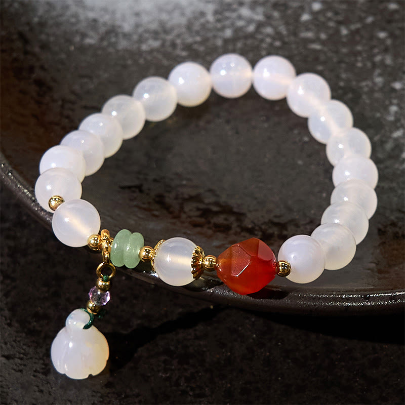 Nimara Ritual White Agate Red Agate Lotus Pod Charm Luck Bracelet