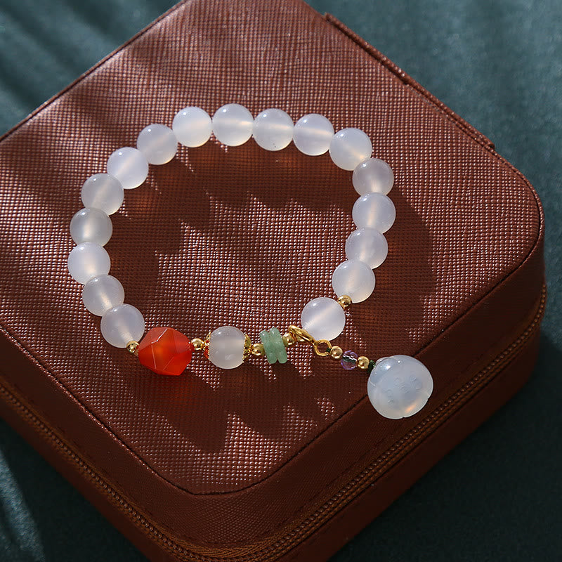 Nimara Ritual White Agate Red Agate Lotus Pod Charm Luck Bracelet