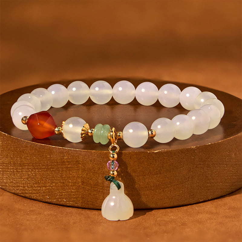 Nimara Ritual White Agate Red Agate Lotus Pod Charm Luck Bracelet