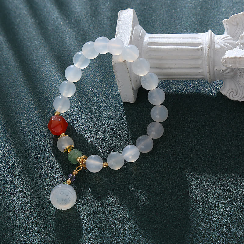 Nimara Ritual White Agate Red Agate Lotus Pod Charm Luck Bracelet