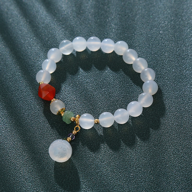 Nimara Ritual White Agate Red Agate Lotus Pod Charm Luck Bracelet