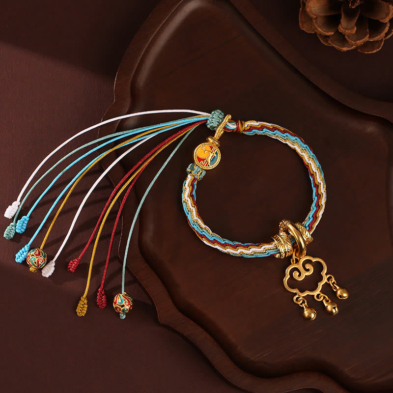 Nimara Ritual Handmade Dunhuang Color Deer Auspicious Cloud Peace Lock Bell Healing Reincarnation Knot Bracelet
