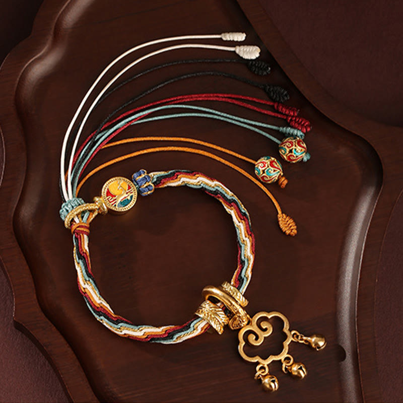 Nimara Ritual Handmade Dunhuang Color Deer Auspicious Cloud Peace Lock Bell Healing Reincarnation Knot Bracelet