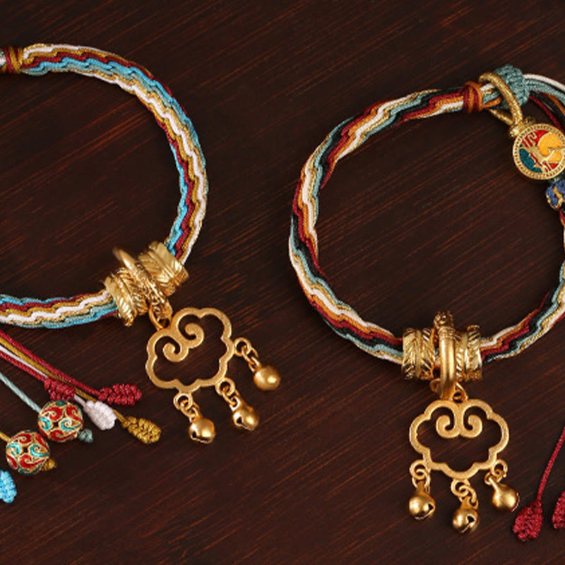 Nimara Ritual Handmade Dunhuang Color Deer Auspicious Cloud Peace Lock Bell Healing Reincarnation Knot Bracelet