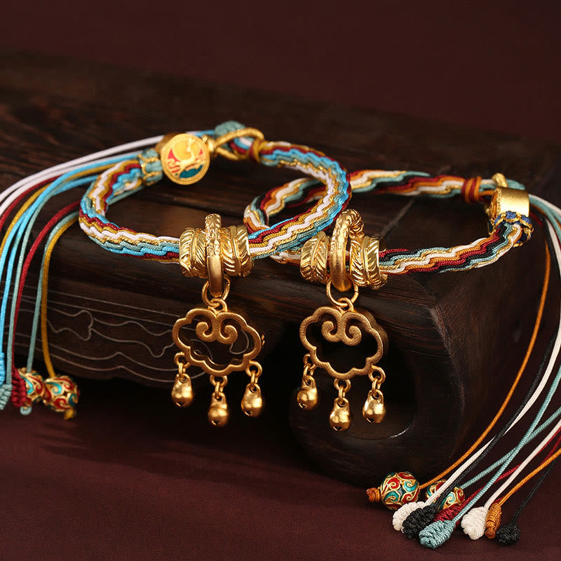 Nimara Ritual Handmade Dunhuang Color Deer Auspicious Cloud Peace Lock Bell Healing Reincarnation Knot Bracelet
