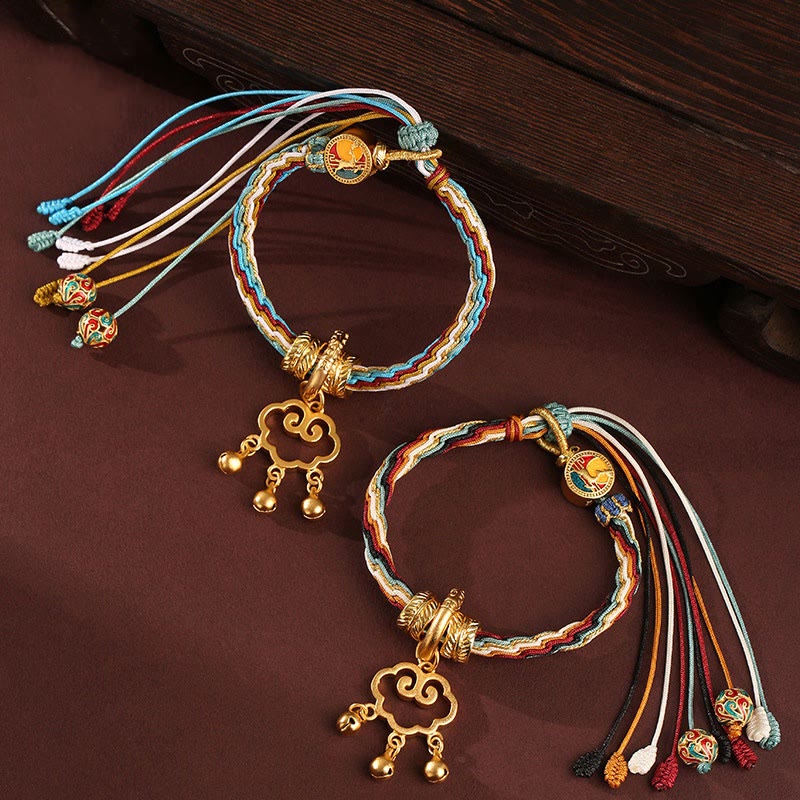 Nimara Ritual Handmade Dunhuang Color Deer Auspicious Cloud Peace Lock Bell Healing Reincarnation Knot Bracelet