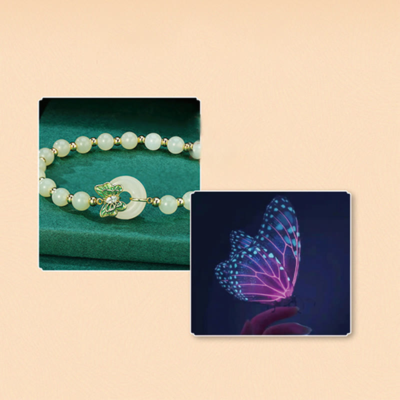 Nimara Ritual 925 Sterling Silver Natural Hetian Jade Peace Buckle Butterfly Zircon Luck Bracelet Necklace Pendant